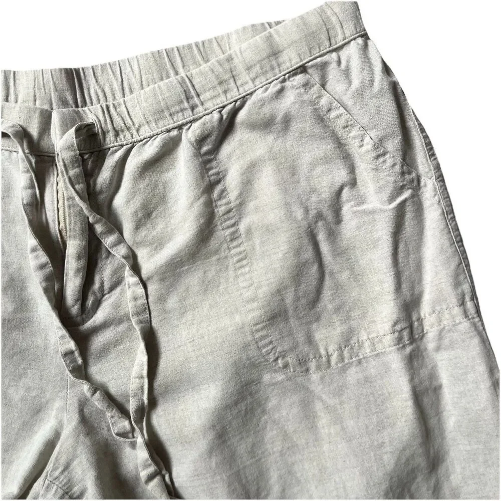 Liz Claiborne Linen /Cotton Pants Women Size XL Beige Drawstring Pockets Coastal